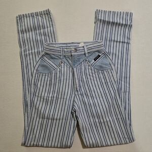 Vintage Rockies Striped Blue Jeans Straight Leg 23/00 Rocky Mountain 80s 90 Rare